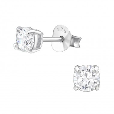 Round - 925 Sterling Silver Basic Stud Earrings SD997