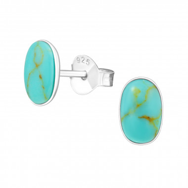 Oval - 925 Sterling Silver Semi-Precious Stud Earrings SD18398