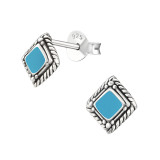 Square - 925 Sterling Silver Semi-Precious Stud Earrings SD19812