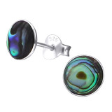 Round Shell - 925 Sterling Silver Semi-Precious Stud Earrings SD21870
