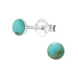 Round Turquoise - 925 Sterling Silver Semi-Precious Stud Earrings SD21871