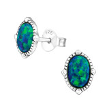 Oval Synthetic - 925 Sterling Silver Semi-Precious Stud Earrings SD23665