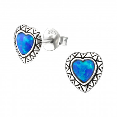 Heart Synthetic - 925 Sterling Silver Semi-Precious Stud Earrings SD23667