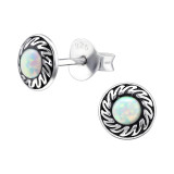Round Synthetic - 925 Sterling Silver Semi-Precious Stud Earrings SD23672