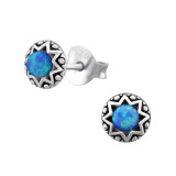 Round Synthetic - 925 Sterling Silver Semi-Precious Stud Earrings SD23673