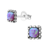 Square Synthetic - 925 Sterling Silver Semi-Precious Stud Earrings SD23679