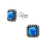 Square Synthetic - 925 Sterling Silver Semi-Precious Stud Earrings SD23680