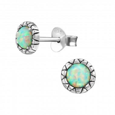 Round - 925 Sterling Silver Semi-Precious Stud Earrings SD27135