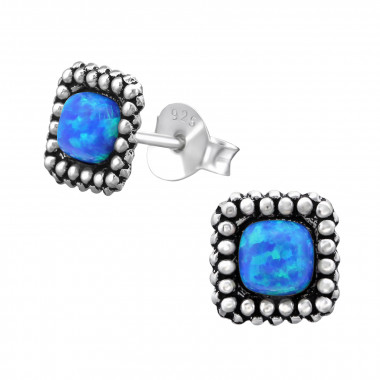 Square - 925 Sterling Silver Semi-Precious Stud Earrings SD28293