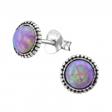 Round - 925 Sterling Silver Semi-Precious Stud Earrings SD29346