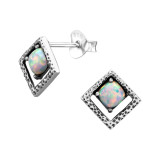 Square - 925 Sterling Silver Semi-Precious Stud Earrings SD29348
