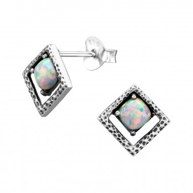 Square - 925 Sterling Silver Semi-Precious Stud Earrings SD29348