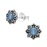 Flower - 925 Sterling Silver Semi-Precious Stud Earrings SD30288