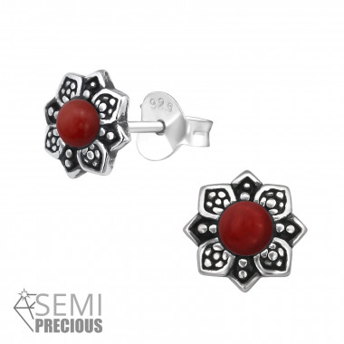 Flower - 925 Sterling Silver Semi-Precious Stud Earrings SD30298