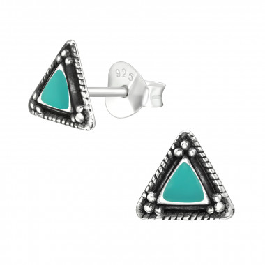 Oxidized Triangle - 925 Sterling Silver Semi-Precious Stud Earrings SD30936