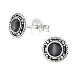 Oxidized Circle - 925 Sterling Silver Semi-Precious Stud Earrings SD31232