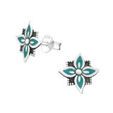 Flower - 925 Sterling Silver Semi-Precious Stud Earrings SD31348