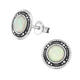 Round Oxidized - 925 Sterling Silver Semi-Precious Stud Earrings SD32038