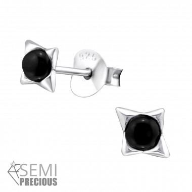 Star - 925 Sterling Silver Semi-Precious Stud Earrings SD32075