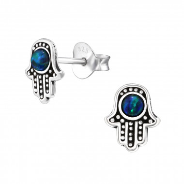 Hamsa - 925 Sterling Silver Semi-Precious Stud Earrings SD35085