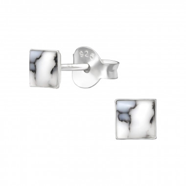 Square - 925 Sterling Silver Semi-Precious Stud Earrings SD35852