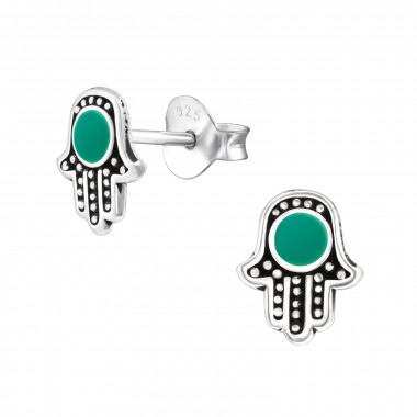 Hamsa - 925 Sterling Silver Semi-Precious Stud Earrings SD37522