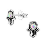 Hamsa - 925 Sterling Silver Semi-Precious Stud Earrings SD37944