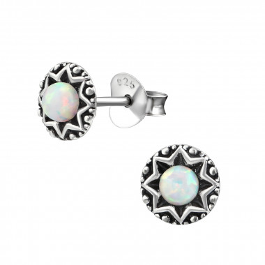 Oxidized Star - 925 Sterling Silver Semi-Precious Stud Earrings SD38282