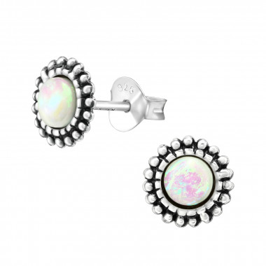 Round - 925 Sterling Silver Semi-Precious Stud Earrings SD38649