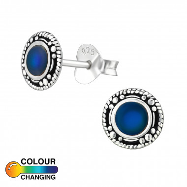 Oxidized - 925 Sterling Silver Semi-Precious Stud Earrings SD38774