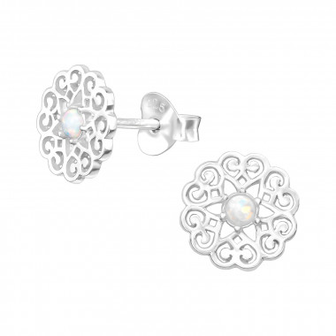 Filigree - 925 Sterling Silver Semi-Precious Stud Earrings SD38888