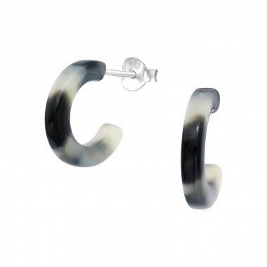 Half Hoop - 925 Sterling Silver Semi-Precious Stud Earrings SD39740