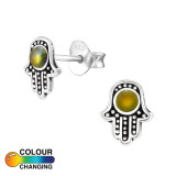 Hamsa - 925 Sterling Silver Semi-Precious Stud Earrings SD39973