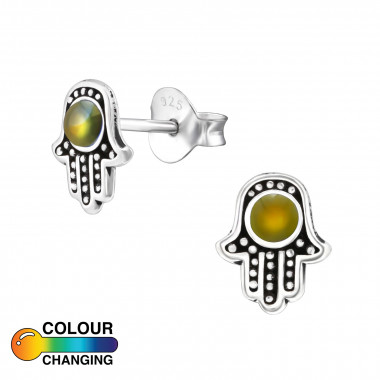 Hamsa - 925 Sterling Silver Semi-Precious Stud Earrings SD39973