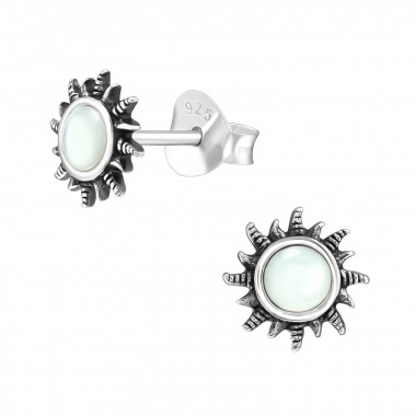 Sun - 925 Sterling Silver Semi-Precious Stud Earrings SD40916