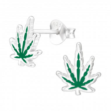 Cannabis Leaf - 925 Sterling Silver Semi-Precious Stud Earrings SD43541
