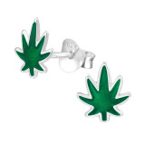 Cannabis Leaf - 925 Sterling Silver Semi-Precious Stud Earrings SD43862