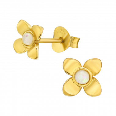 Flower - 925 Sterling Silver Semi-Precious Stud Earrings SD44579