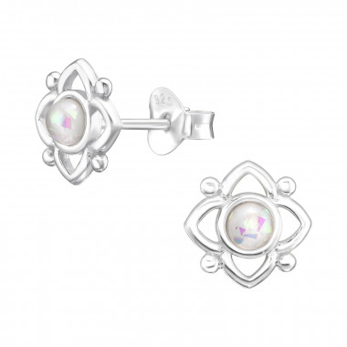 Flower - 925 Sterling Silver Semi-Precious Stud Earrings SD44885