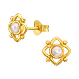 Flower - 925 Sterling Silver Semi-Precious Stud Earrings SD44886