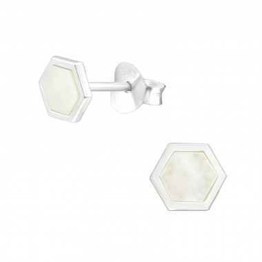 Hexagon - 925 Sterling Silver Semi-Precious Stud Earrings SD45761