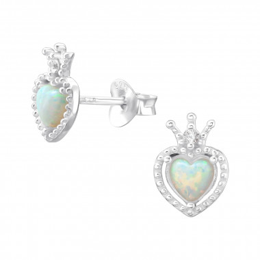 Crowned Heart - 925 Sterling Silver Semi-Precious Stud Earrings SD46304