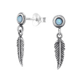 Feather - 925 Sterling Silver Semi-Precious Stud Earrings SD46890