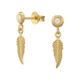 Feather - 925 Sterling Silver Semi-Precious Stud Earrings SD46891