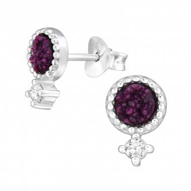 Round - 925 Sterling Silver Semi-Precious Stud Earrings SD46966