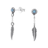Feather - 925 Sterling Silver Semi-Precious Stud Earrings SD47066