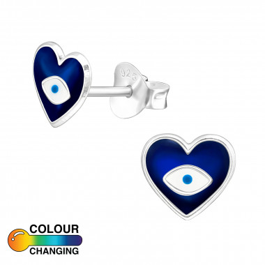 Evil Eye Heart - 925 Sterling Silver Semi-Precious Stud Earrings SD47078