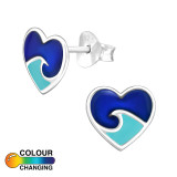 Wave Heart - 925 Sterling Silver Semi-Precious Stud Earrings SD47079