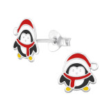 Penguin Christmas Hat - 925 Sterling Silver Semi-Precious Stud Earrings SD47660