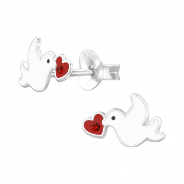 ฺBirds & Heart - 925 Sterling Silver Semi-Precious Stud Earrings SD47726